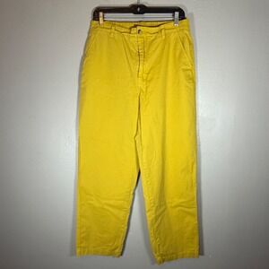 Sundance Womens Mustard Yellow Cotton Straight Leg Pants Elastic Back Size 10